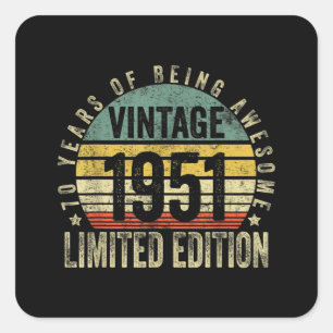 Pegatina Cuadrada Regalos De 70 Años Vintage 1951 Cumpleaños