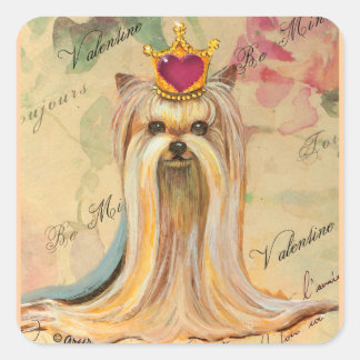 Pegatina Cuadrada Regalos de arte de Yorkie Valentine Princess
