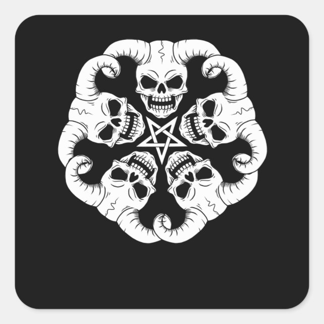 Pegatina Cuadrada Regalos de Baphomet Mujeres Lucifer 666 Cráneo Pen (Anverso)