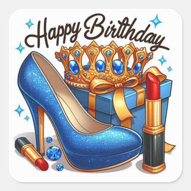 Pegatina Cuadrada Regalos de cumpleaños felices (Anverso)