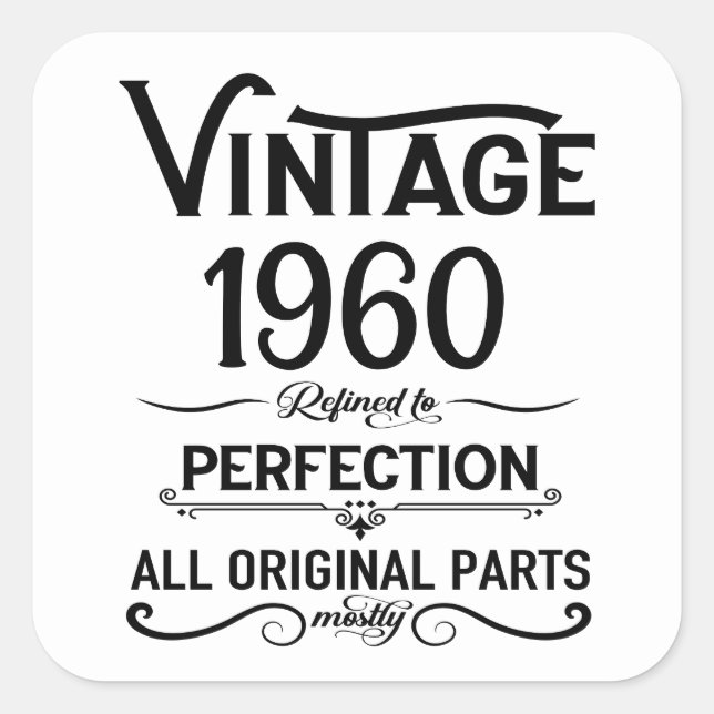 Pegatina Cuadrada Regalos de cumpleaños vintage personalizados blanc (Anverso)