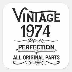 Pegatina Cuadrada Regalos de cumpleaños vintage personalizados negro