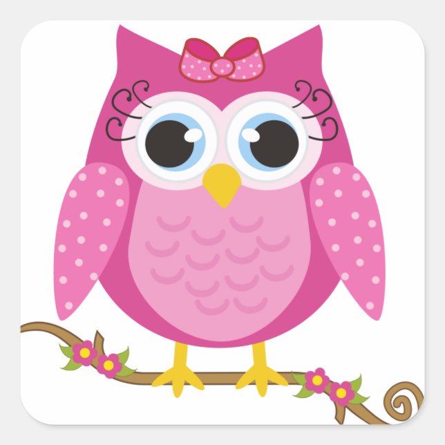 Pegatina Cuadrada Regalos de diseño de Lechuza Rosa (Anverso)
