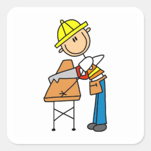 Pegatina Cuadrada Regalos de trabajador de construcción aserrando ma