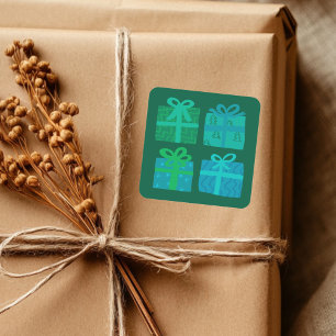 Pegatina Cuadrada Regalos de vacaciones presenta Navidades atractivo