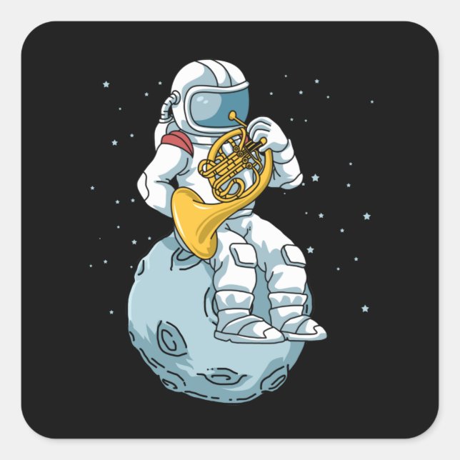 Pegatina Cuadrada Regalos del Cuerno Francés Hombres Música Brass Cu (Anverso)