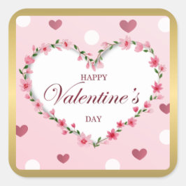 Pegatina Cuadrada Regalos del Día de San Valentín de Corazones Flora