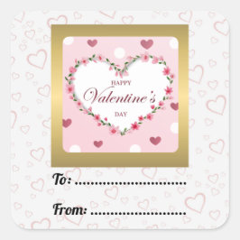 Pegatina Cuadrada Regalos del Día de San Valentín de Corazones Flora