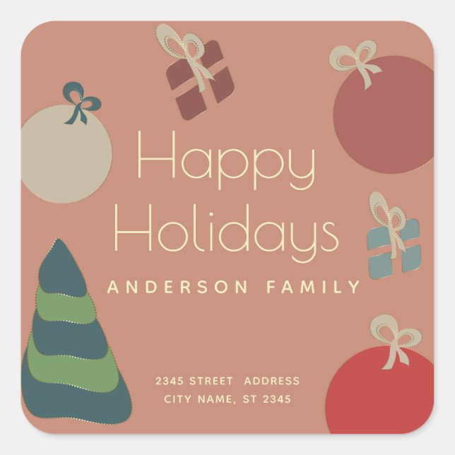 Pegatina Cuadrada Regalos divertidos y coloridos de adornos (Anverso)
