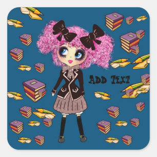 Pegatina Cuadrada Regalos estudiantiles Chicas de Kawaii con PinkyP