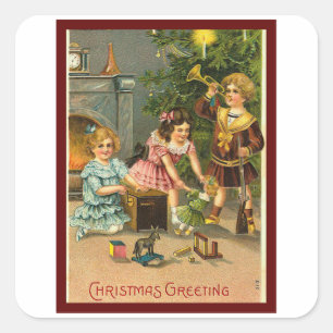 Pegatina Cuadrada Regalos matinales de Navidad - Navidad vintage