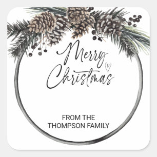 Pegatina Cuadrada Regalos navideños envueltos en deseos de vacacione