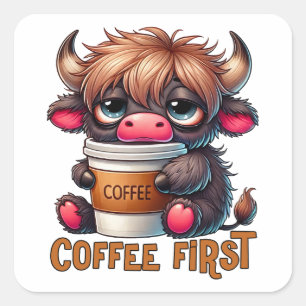 Pegatina Cuadrada Regalos para amantes del café primero