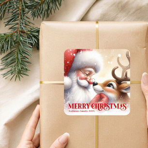 Pegatina Cuadrada Regalos Personalizados de Santa Rudolph Navidad Ni