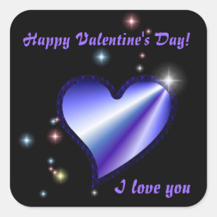 Pegatina Cuadrada Regenbogen-Herz mit Sternchen auf schwarz