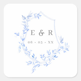 Pegatina Cuadrada Regency Blue Leaves Escudo Monograma