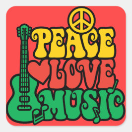 Pegatina Cuadrada Reggae Peace Love Music