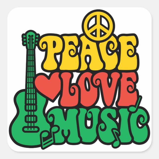 Pegatina Cuadrada Reggae Peace Love Music (Anverso)