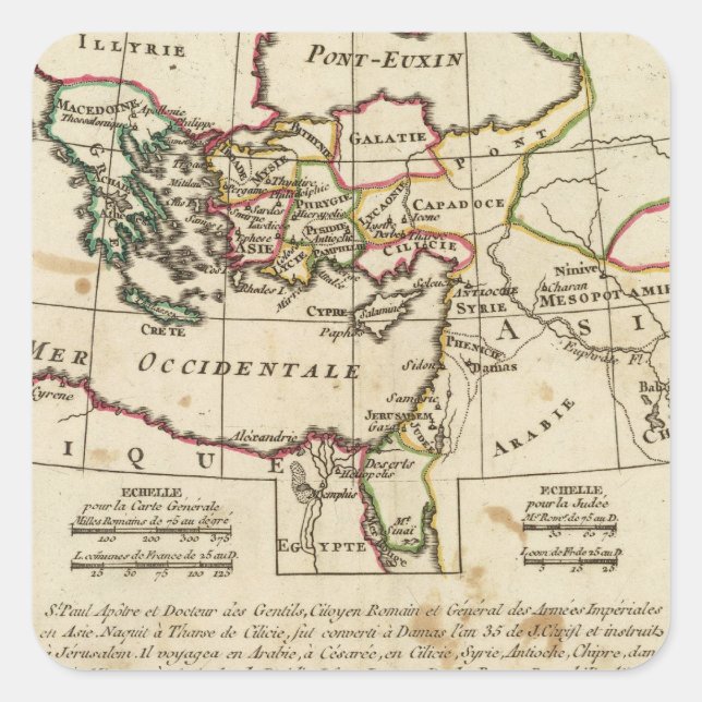 Pegatina Cuadrada Regiones, lugares en el Nuevo Testamento (Anverso)