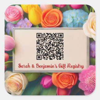 Pegatina Cuadrada Registro de regalos de boda personalizado con marc