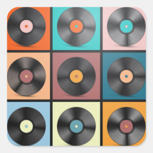 Pegatina Cuadrada Registros de vinilo: retro conjunto LP.