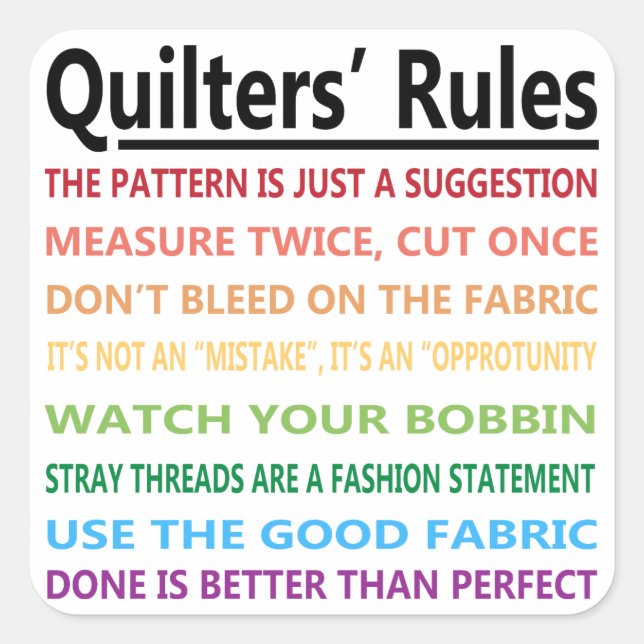 Pegatina Cuadrada Reglas de Quilters (Anverso)