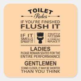 Pegatina Cuadrada Reglas Divertidas del Inodoro Baño Humor
