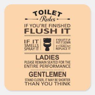 Pegatina Cuadrada Reglas Divertidas del Inodoro Baño Humor