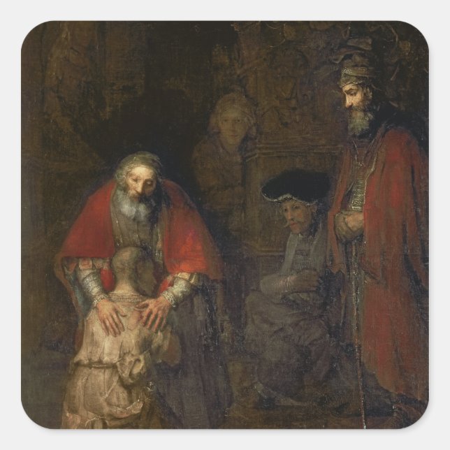 Pegatina Cuadrada Regreso del hijo pródigo, c.1668-69 (Anverso)