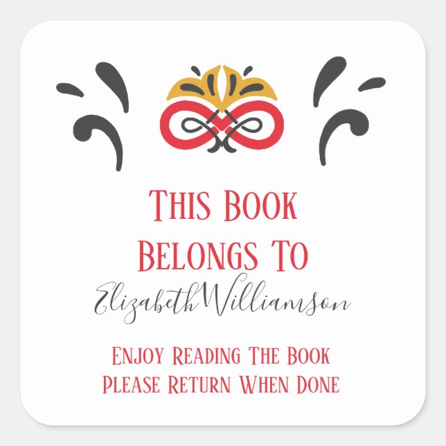 Pegatina Cuadrada Regreso del libro elegante monogramado moderno (Anverso)