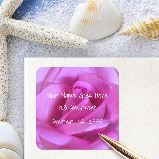 Pegatina Cuadrada Regreso moderno elegante de flor rosa rosa rosa (Subido por el creador)