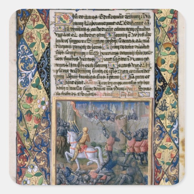 Pegatina Cuadrada Rehoboam en guerra contra Jeroboam (Anverso)