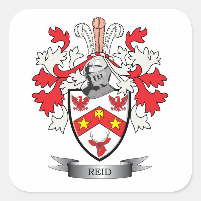 Pegatina Cuadrada Reid Family Crest Coat of Arms (Anverso)