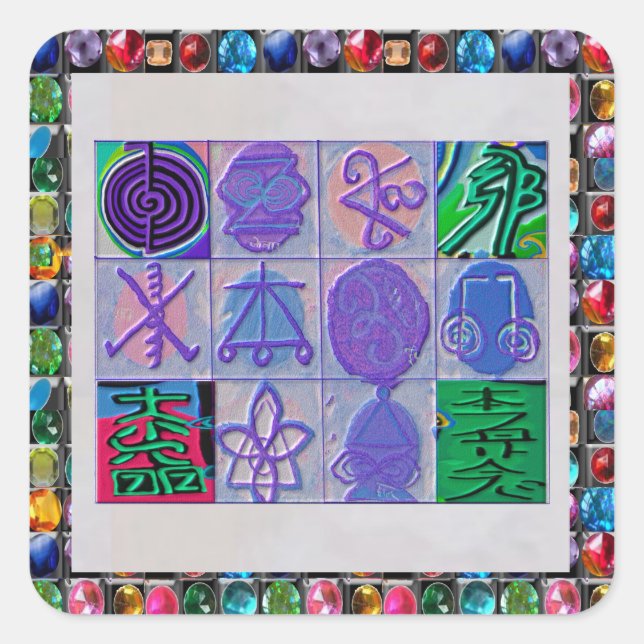 Pegatina Cuadrada Reiki n Karuna Rótulo de curación 12 V24 (Anverso)