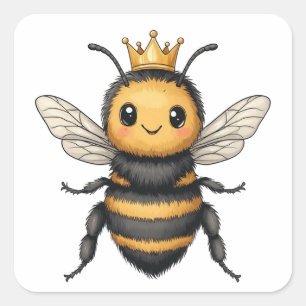 Pegatina Cuadrada Reina Abeja Para Apicultores Y Amantes De Las Abej