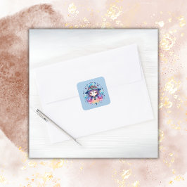 Pegatina Cuadrada Reina bohemia linda con fondo azul |