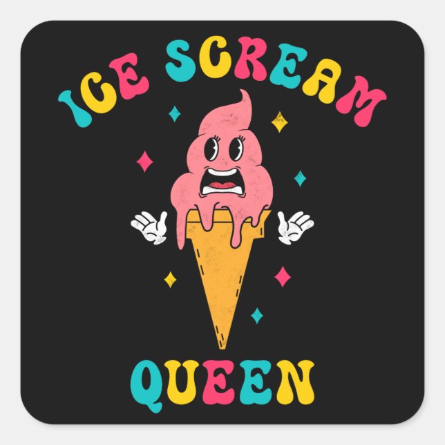 Pegatina Cuadrada Reina de helado de vintage (Anverso)