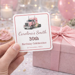 Pegatina Cuadrada Reina de la carretera Cumpleaños camionera