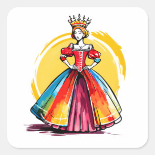 Pegatina Cuadrada Reina del Sol Coronada