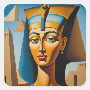 Pegatina Cuadrada Reina egipcia retro