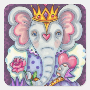PEGATINA CUADRADA REINA ELEFANTE DE CORAZONES Y ROSAS ROYAL VALENTIN