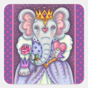 PEGATINA CUADRADA REINA ELEFANTE DE CORAZONES Y ROSAS ROYAL VALENTIN