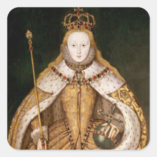 Pegatina Cuadrada Reina Elizabeth I en trajes de la coronación