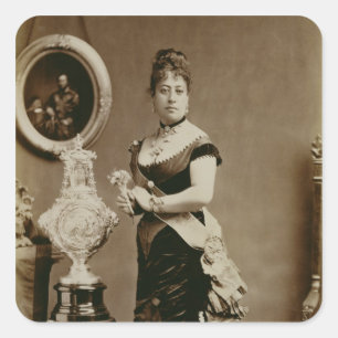 Pegatina Cuadrada Reina Emma (1836-85) (fotografía sepia)