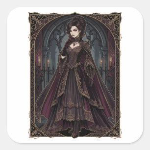Pegatina Cuadrada Reina Gótica Elegante Arte Oscuro Victoriano - Fan