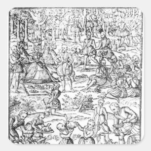 Pegatina Cuadrada Reina Isabel I en un picnic de caza