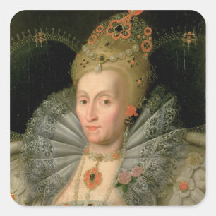 Pegatina Cuadrada Reina Isabel I (retrato de longitud de rotura) (vé