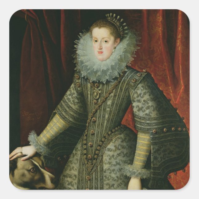 Pegatina Cuadrada Reina Margarita de Austria, 1609 (aceite sobre lie (Anverso)