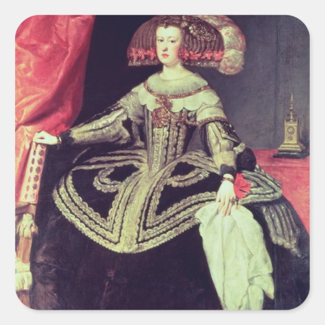 Pegatina Cuadrada Reina Mariana de Austria c.1653 (Anverso)