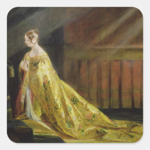 Pegatina Cuadrada Reina Victoria en su traje de la coronación, 1838